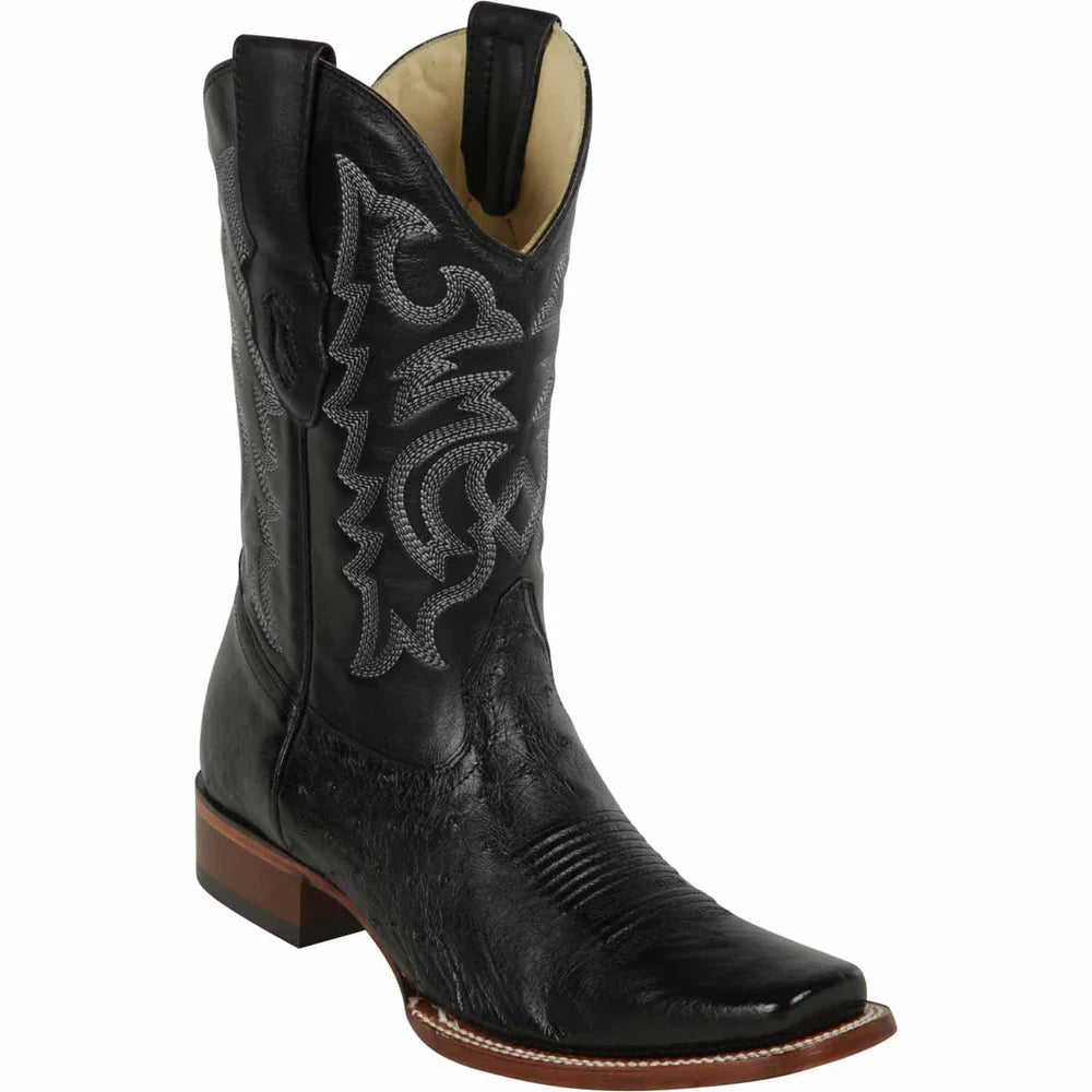 Los Altos Men's Black Smooth Ostrich Belly Square Toe Cowboy Boots