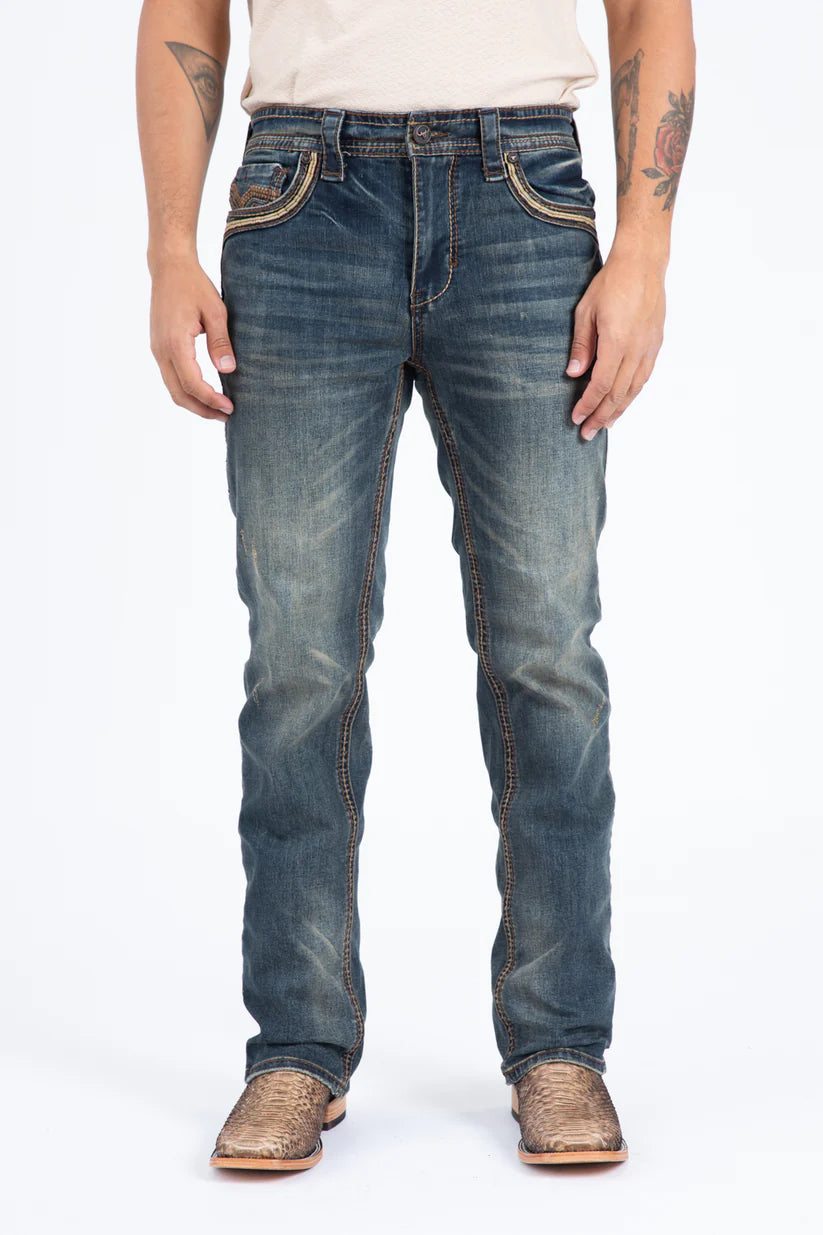 Platini Men Jeans Dark Blue Embroided