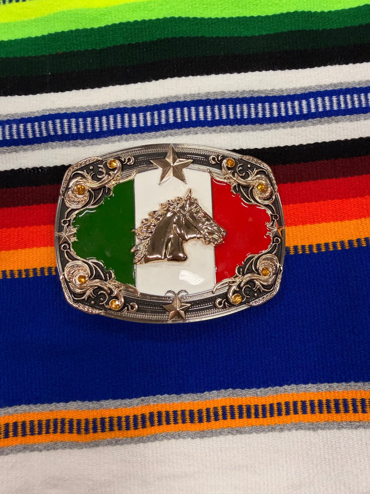 Square Buckle Horse Head Mexico Flag