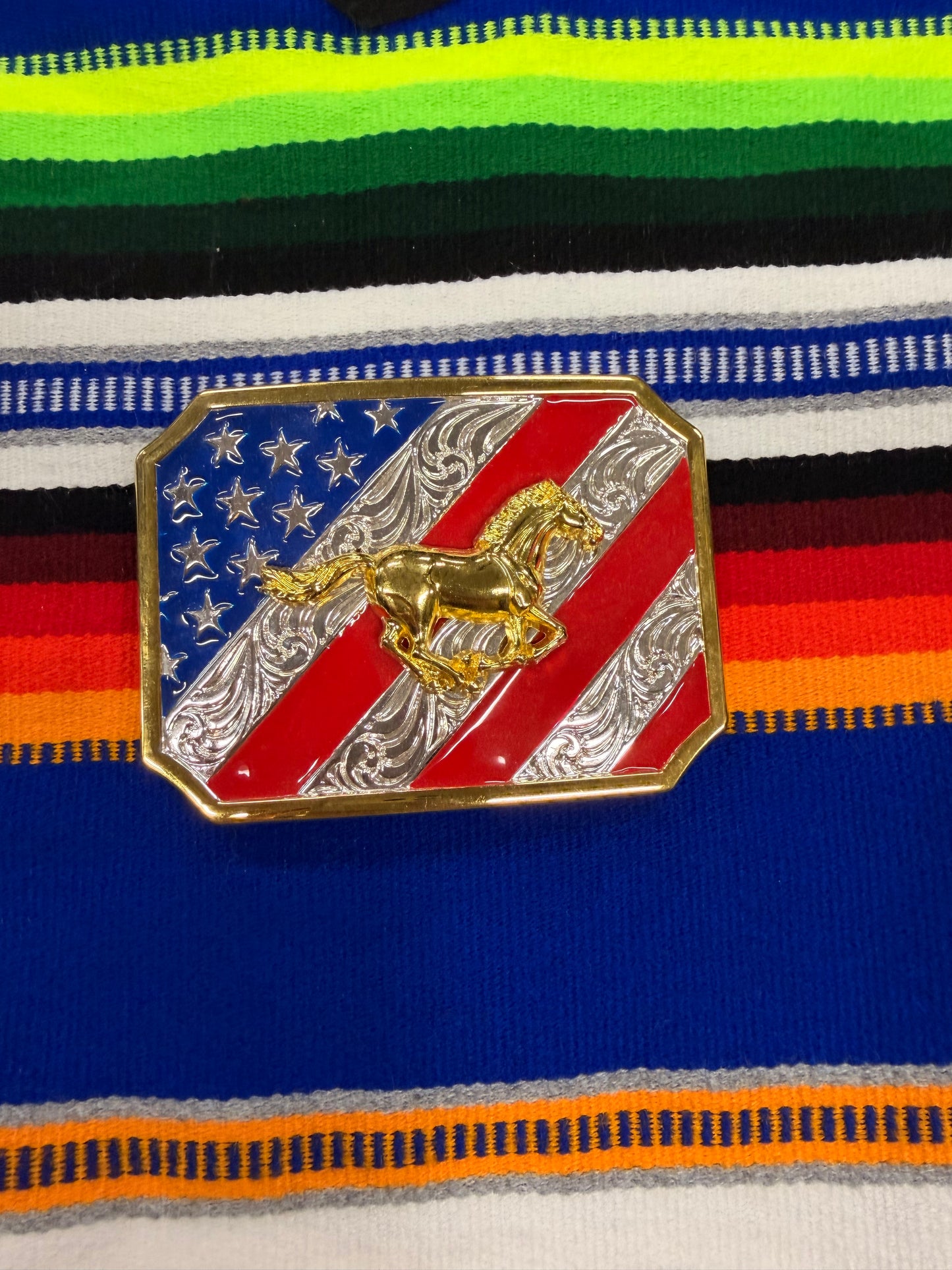 Square Buckle Horse USA Flag