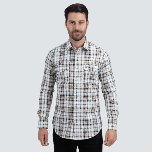 Platini Men Shirt Cuadros White/Beige