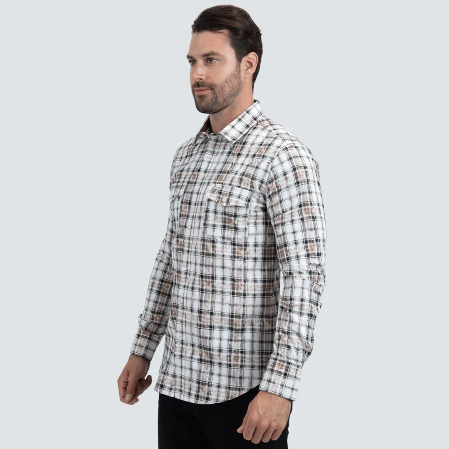 Platini Men Shirt Cuadros White/Beige