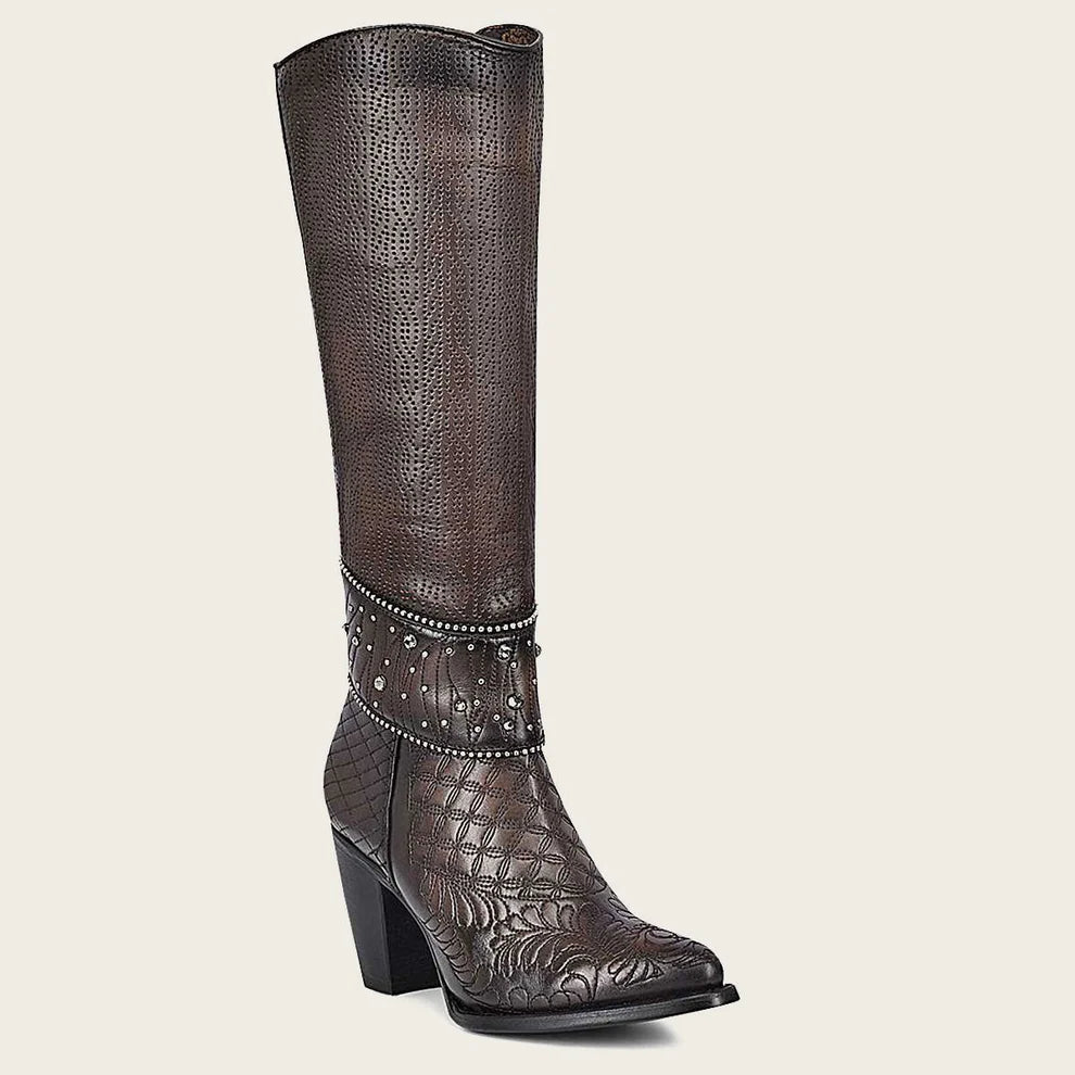 Cuadra Ladies CU584 Chocolate Brown/Black Studs