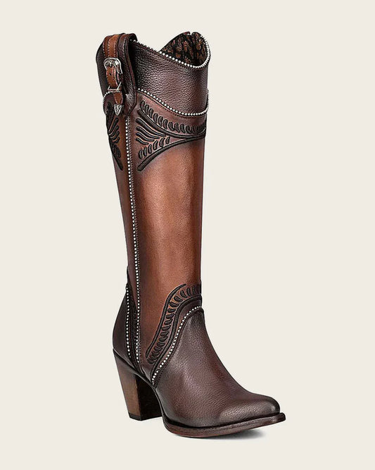 Cuadra Ladies Chocolate Embroidery Round Toe CU583