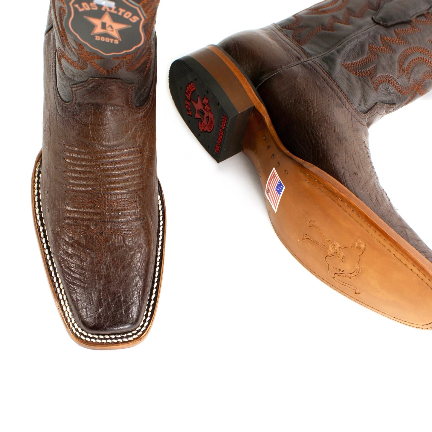 Los Altos Men's Faded Brown Smooth Ostrich Belly Square Toe Cowboy Boots