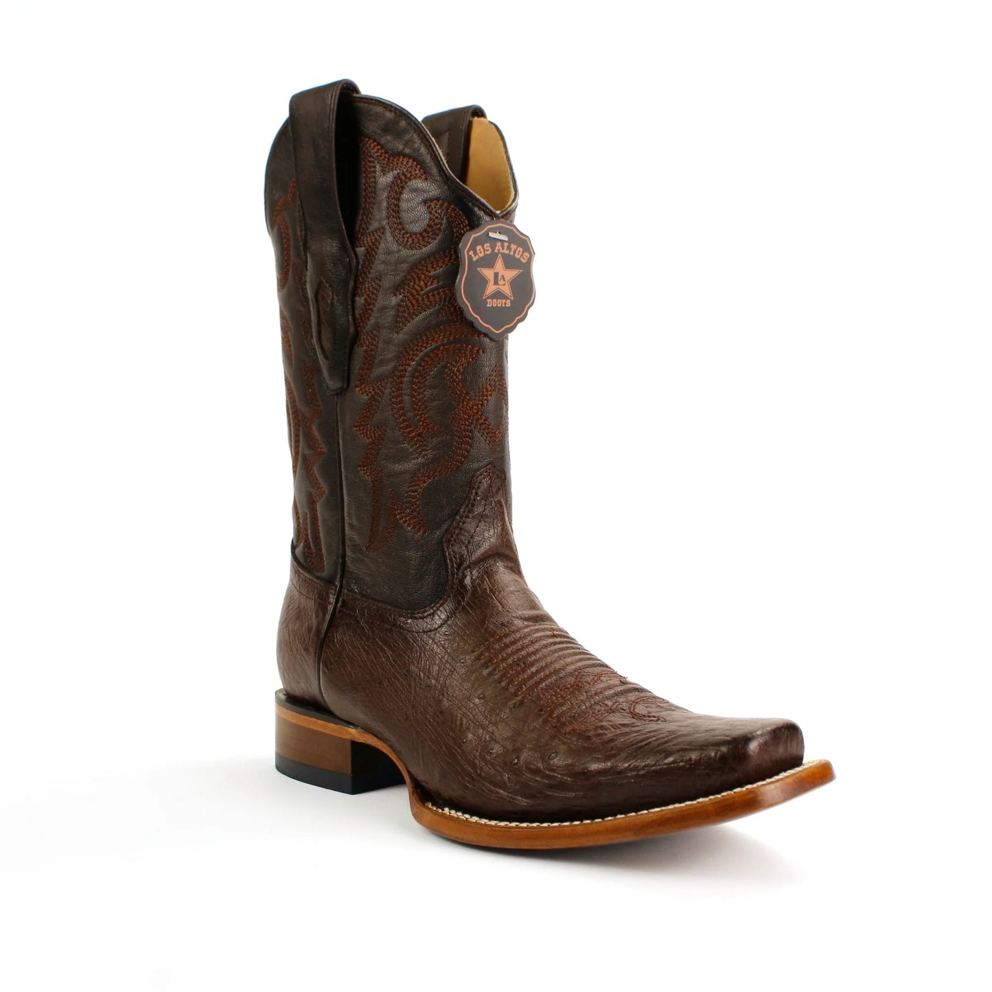 Los Altos Men's Faded Brown Smooth Ostrich Belly Square Toe Cowboy Boots