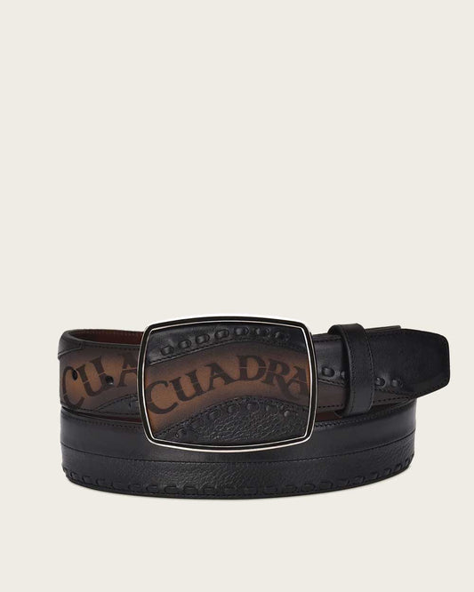 Cuadra Belt BC244 Cowhide Deer Black Brown Engraved