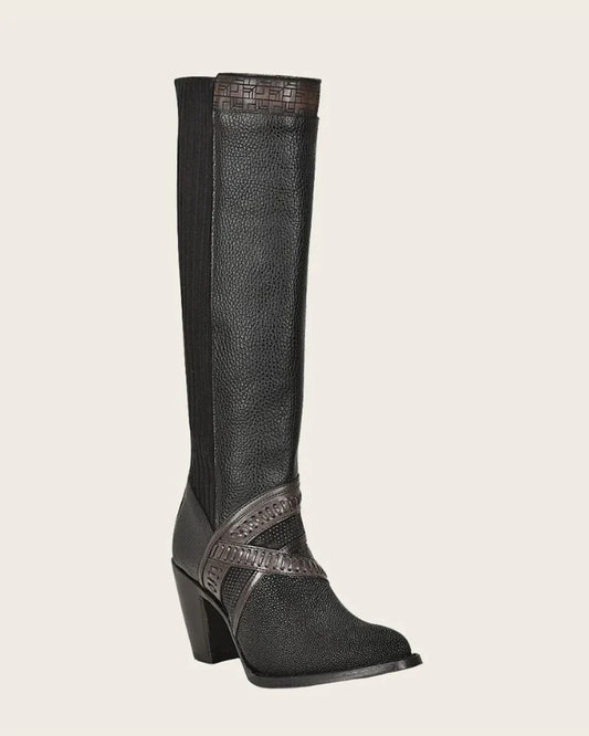 Cuadra Women Stingray Tall Boots Black Engraved CU725