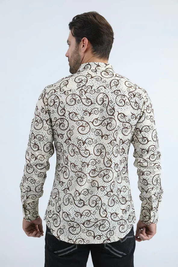 Platini Men Shirt Beige Leaf