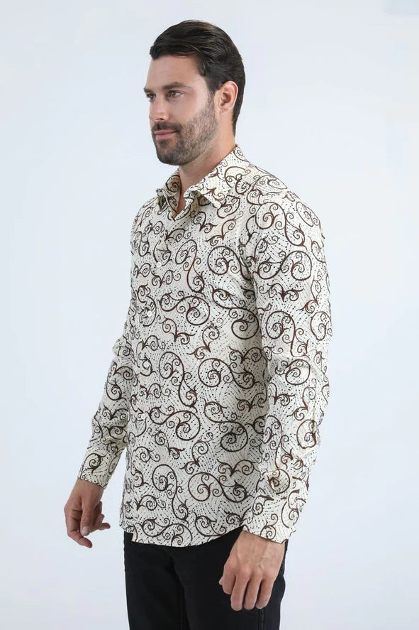 Platini Men Shirt Beige Leaf