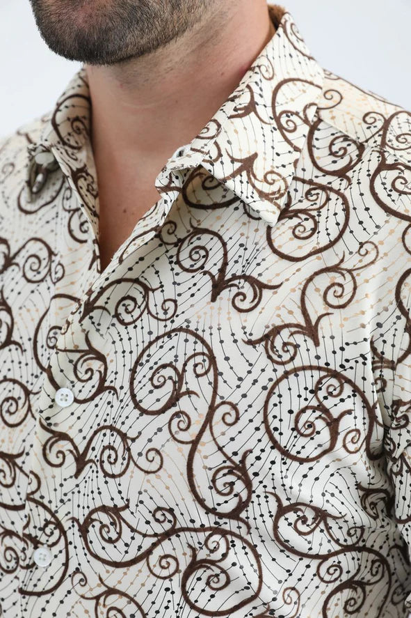 Platini Men Shirt Beige Leaf