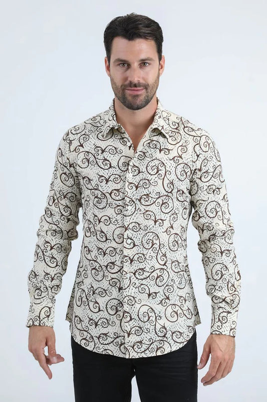 Platini Men Shirt Beige Leaf