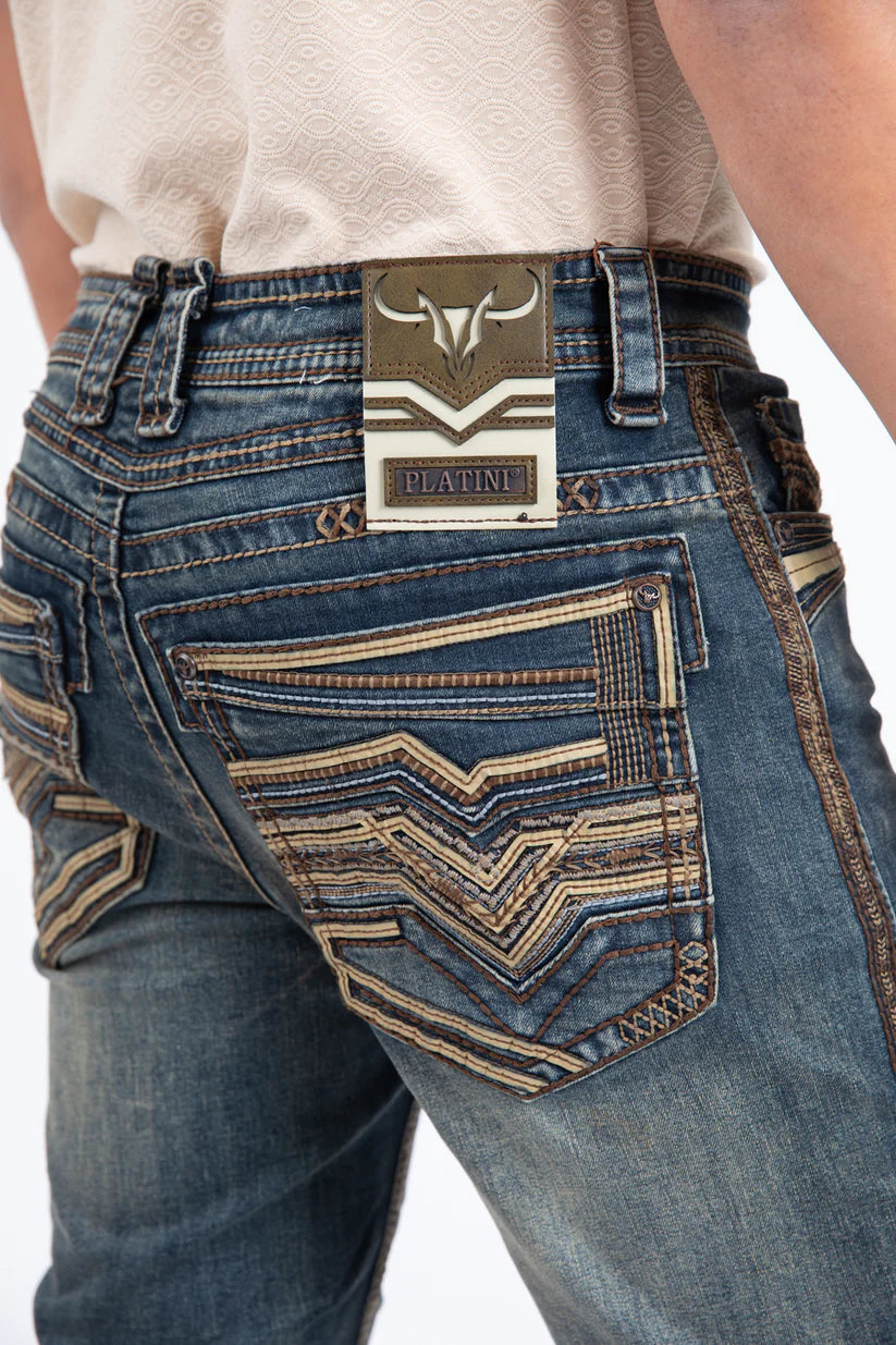 Platini Men Jeans Dark Blue Embroided