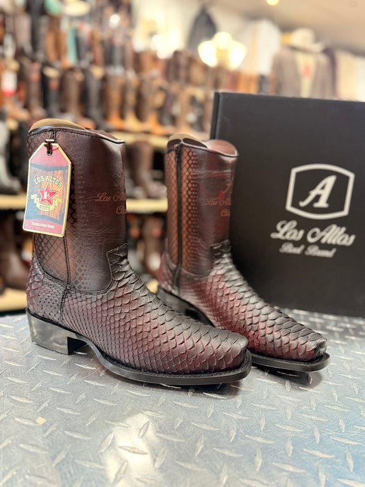 Los Altos Boot 7X Toe Python Black Cherry