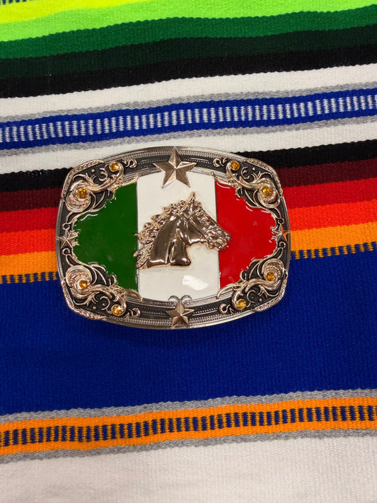 Square Buckle Horse Head Mexico Flag